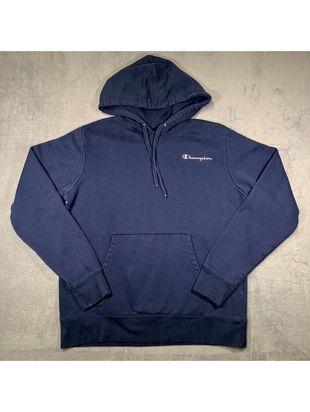 Champion Hoodie Navy Blue Mens Medium Fleece Drawstring Hooded Logo Minimalist